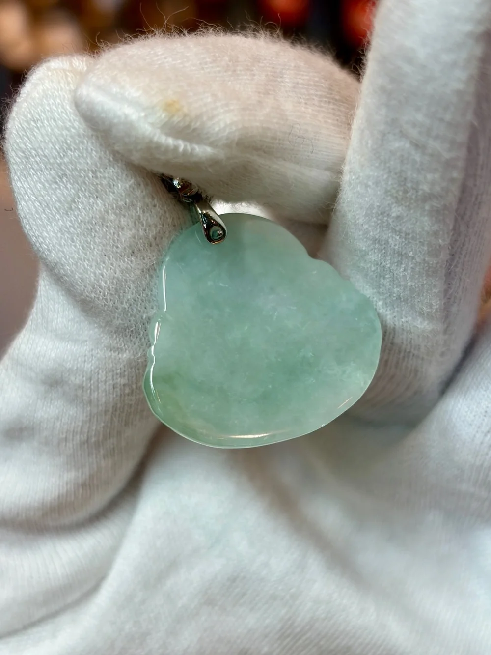 New Icy Green Natural Jadeite Laughing Buddha Pendant with Silver Bail